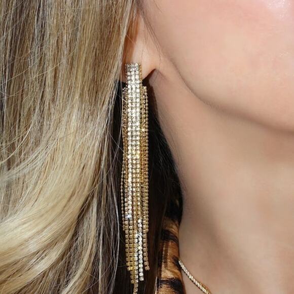 Jackie Mack Adhara Earrings Gold Hanging Rhinestones Limited Edition Rachel Zoe - Picture 2 of 6